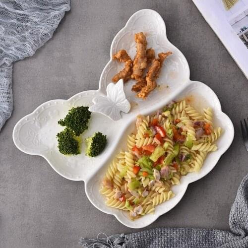 European Embossed Butterfly Ceramic Bone Porcelain Plate Creative Dinner Plate, Dumpling Plate, Breakfast Plate, Fruit Snack Pla