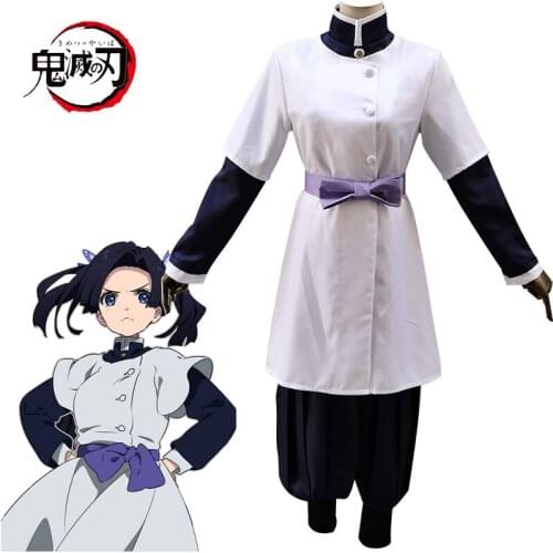 Anime Demon Slayer Kimetsu no Yaiba Kimono Cosplay Kisatsutai Kanzaki Aoi Costume Halloween Party Wear Clothing Outfit