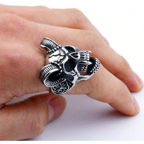 New Fashion Trendy Retro Sheep Head Skull Rings for Women Gothic Luxury Jewelry Accessories Resizable Mens Ring Wholesale Bulk