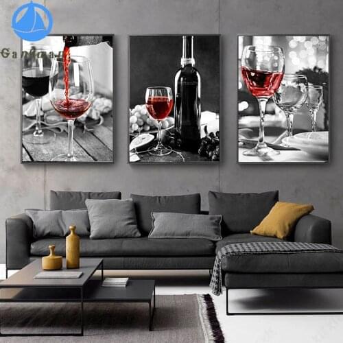 Red Wine and Bottle Kitchen Black White Drink Food diamond Painting full square round drill Picture Dining Room Restaurant Decor