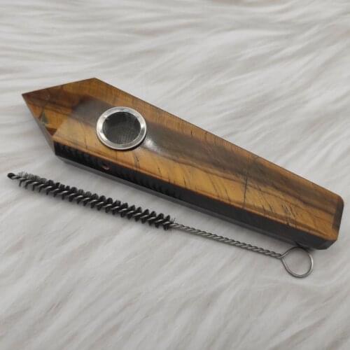 1pc Natural Tiger eye Stone Smoking Crystal Wand Pipe+1 brush