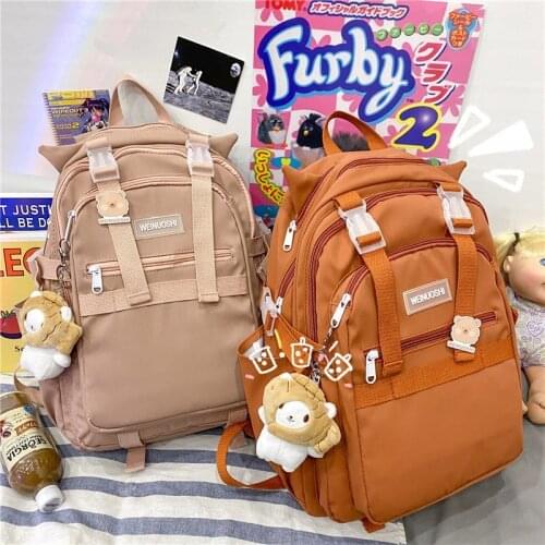2021 Fashion Solid Color Womens Backpack Multi-layer Nylon Waterproof Schoolbag For Girls Large Capacity Travel Backbags