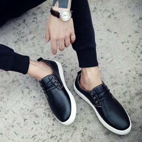 New Plus Size Men Man Shoes Pu Leather Casual Shoes Men Fashion British Low Lace Up Mens Flat Shoes Black White Size45,46,47,48