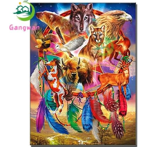 DIY Diamond Painting dream catcher animal Hot selling art cross stitch wolf eagle cattle full diamond embroidery mosaic decor