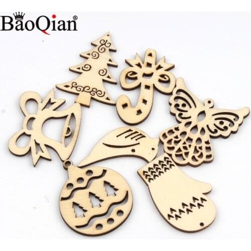 20Pcs DIY Mix Natual Christmas Pattern Wooden Scrapbooking Art Collection Craft Handmade Sewing Christmas Tree Decoration 40mm