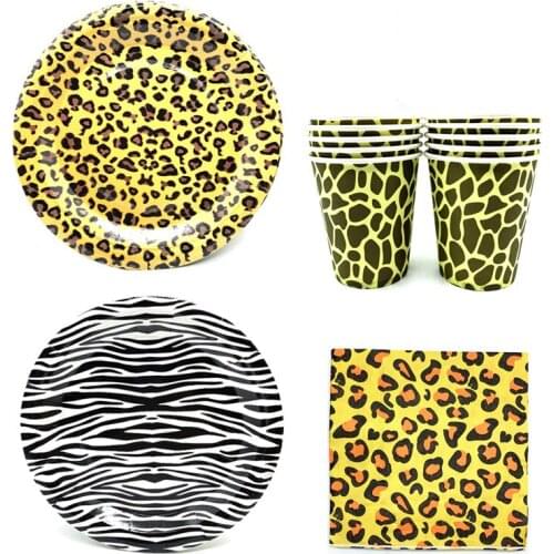 Zoo Animal Print Party Supplies Jungle Party Kids Birthday Disposable Tableware Set Baby Shower Safari Themed Party Decorations