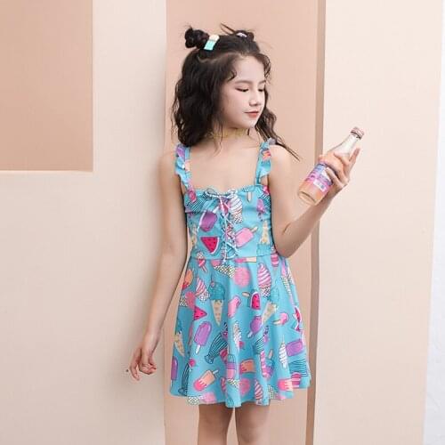 New Girls One Piece Swimsuits Skirt Suit Print Children Swimwear Princesss Kids Beach Dress Bathing Suits Hot Spring Clothes