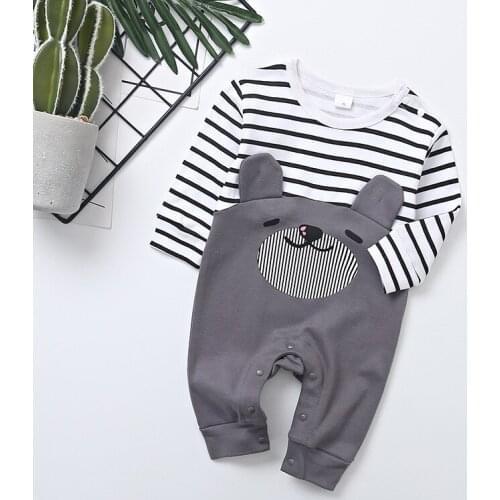 Autumn Khaki Sleepwear for Newborns Bear Design Costumes for Babies Stripe Infant Clothes for Boys and Girls