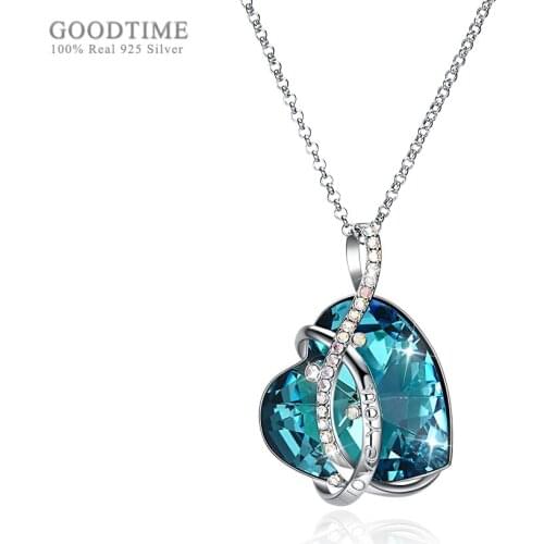 Women Crystal Necklace 925 Sterling Silver Zircon Love Heart Long Sweater Chain Necklace For Girl Party Jewelry Accessories