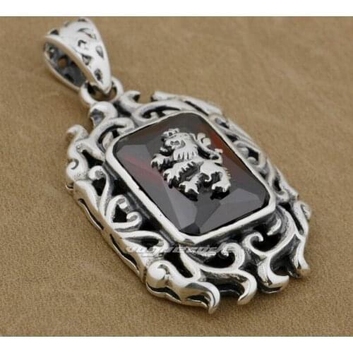 Lion On Fire CZ Stone 925 Sterling Silver Mens Biker Rock Punk Pendant 9E009