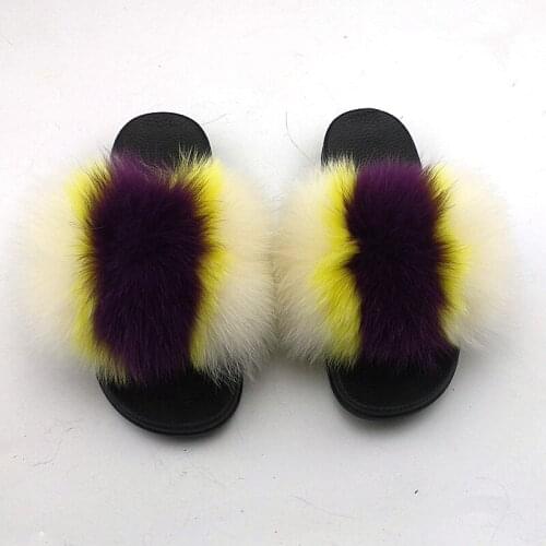 QIUCHEN 2020 New arrival high quality bigger furs women slippers mulitcolor real fox fur fast shipping