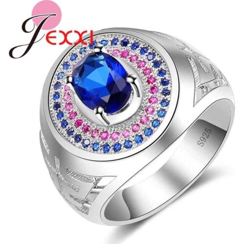 Luxury Full Crystal Big Stone AAA Cubic Zirconia Rings For Men Women Male Silver Ring Colorful Rhinestone