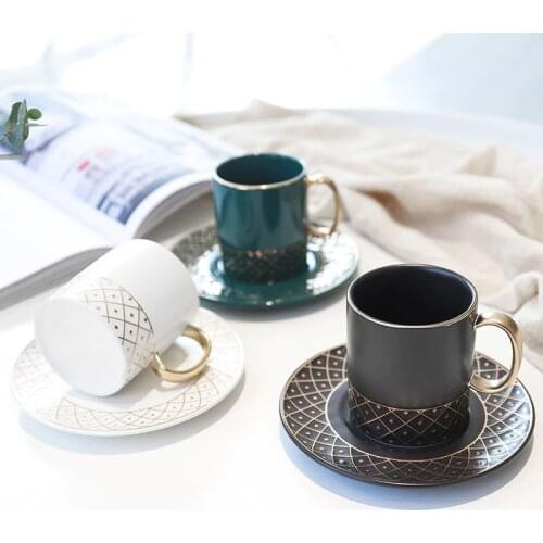 200ml Coffee Set Light Luxury Gold Painting Coffee Cup and Saucer Set For Tea Time Creative Design Nordic Style
