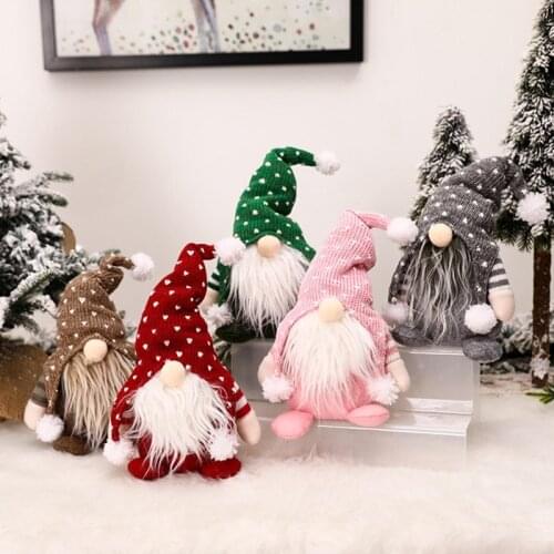 Handmade Knitted Christmas Gnome Decoration Swedish Figurines Sitting Long Hat Elf Doll Ornaments Thanks Giving Day Gifts