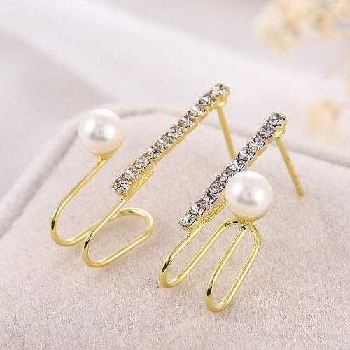 Yanqueen Pearl Earrings H Shape Chic Style Wild Girl Jewelry Simple Small One Horizontal Pearl Stud Earrings New Lovly