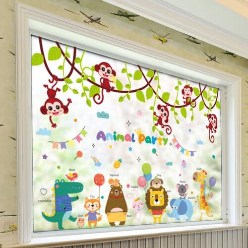 [shijuekongjian] Cartoon Animals Wall Stickers DIY Monkeys Vines Mural Decals for Kids Rooms Baby Bedroom House Decoration