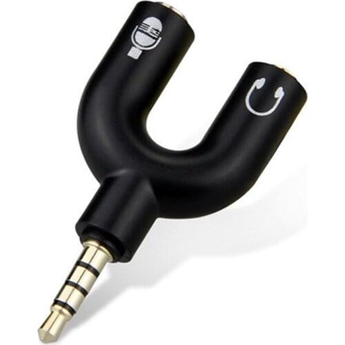 Hot Dual 3.5 MM Headphone Plug Audio Cables Splitter Microphone 2 in 1 U Type Adapter Connector for Smartphone MP3 MP4 Player
