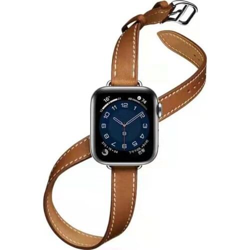 Slimmer Double Tour Leather Strap for Apple Watch 6SE 5 40mm 44mm Band 42mm 38mm Extra-long Wristband for iWatch Series5 4 3 2 1