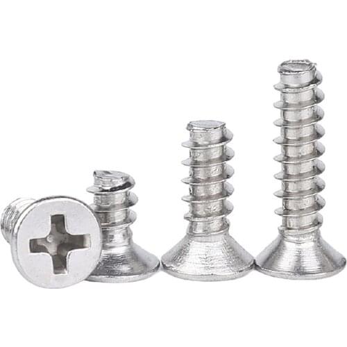 Wkooa Stainless Steel 304 Self Tapping Screws Flat end M1.4-M3 Flat Head Phillips Drive