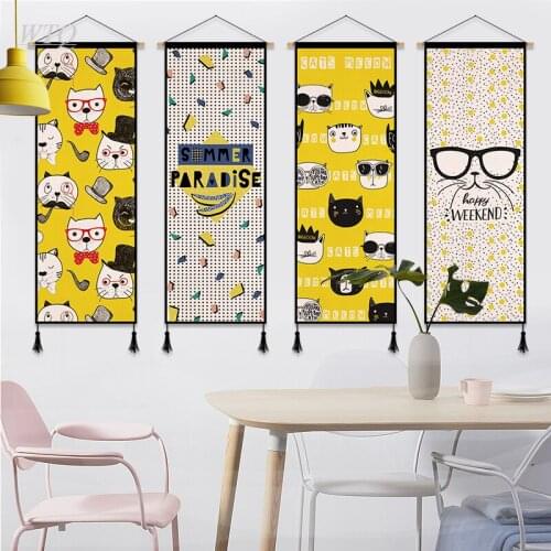 Yellow Background Cartoon Animal Cat Retro Poster Wall Poster Canvas Painting Wall Decor Wall Art Picture Room Decor Home Decor
