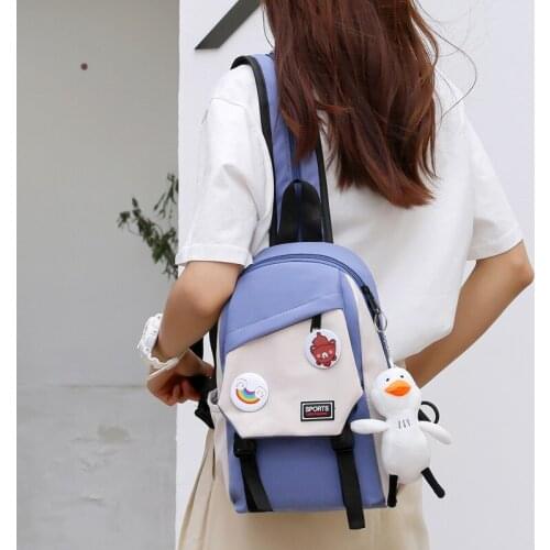 Japanese New Style Womens Backpack Kawaii Doll Contrast Color Student School Bag Canvas Large Capacity Travel Bags