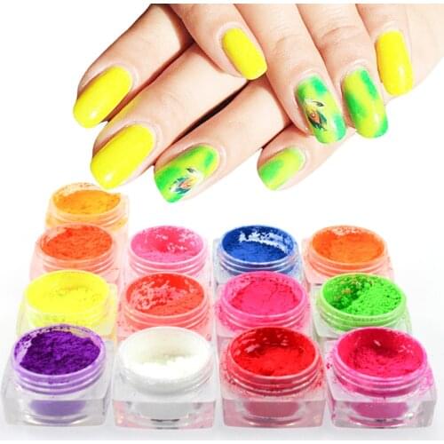 1 Bottle Neon Pigment Nail Glitter Fluorescence Powder Dust Gradient 3D Fine Ombre Neon Pigments Nail Art Decorations TRYE01-13