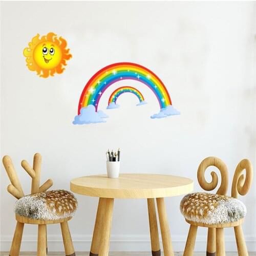 1 PC Cartoon Rainbow Sun Wall Sticker For Baby Kid Bedroom Kindergarten Wall Decoration Kids Room Mural Smile Little Sun 30*30cm