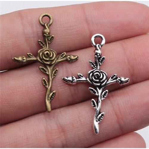 10pcs 35x23mm Flower Pendants Cross Shaped Cross Flower Charm Pendants Flower Cross Pendants