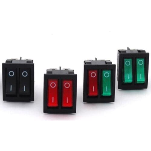 10pcs rocker switch double 6pin 2 gear self locking 250V 16A KCD6 KCD8 ON-OFF for power supply