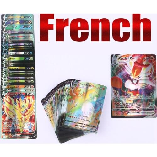 100 Pcs French Version Pokemon Card Featuring 100 VMAX 100 Gx 100 Tag Team 20 MEGA 20 EX French Pokemon Card