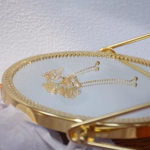 14k Real Gold Fashion Jewelry Hollow Crystal Pearl Butterfly Exquisite Long Earrings for Woman Holiday Party Elegant Earring