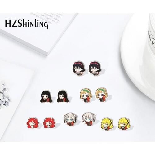 2021 Cartoon Anime Kakegurui Pattern Stainless Steel Ear Crafts Resin Epoxy Earrings Accessories