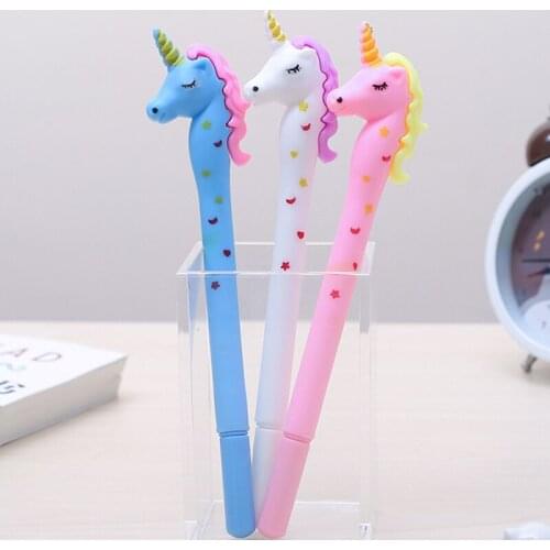 24pcs Korean Cute Unicorn Gel Pens Kawaii Ballpoint Rollerball Cool Office Accessory Item Material School Stationery Stuff Thing