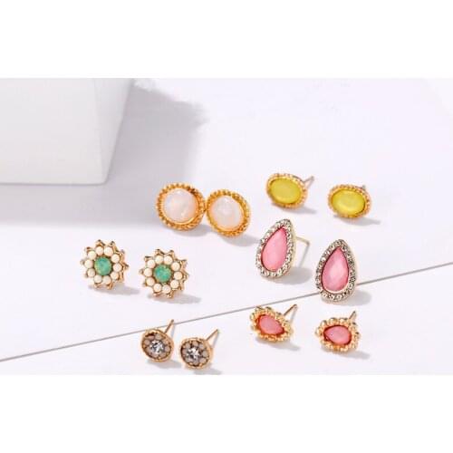 6 Pairs Fashion Vintage Colorful Water Drop Stud Earrings for Women Jewelry Gifts