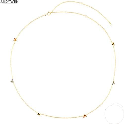 ANDYWEN 925 Sterling Silver Gold Olive Yellow Champagne Three Zircon Charms Long Chains Choker Necklace 2021 Rock Punk Crystal