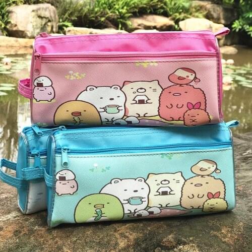 Anime Cute Sumikko Gurashi Canvas Stationery Bag Pen Pouch Cartoon Double Zipper Pencil Case Purse For Girl School Supplies Gift