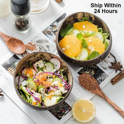 Environmentally safe coconut bowl coconut spoon coconut fork coconut knife used for soup noodle rice fruit, salad oatmeal hot