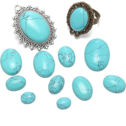 5Pcs/lot Natural Stone Oval Turquoises Cabochon Beads 6x8/13x18/15x20mm Setting Fit Pendants Rings Earrings Jewelry Making