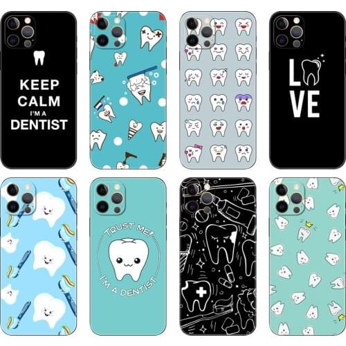 Black tpu case for iphone 5 5s se 2020 6 6s 7 8 plus x 10 XR XS 11 12 mini pro MAX back Funny Dentist Dental Tooth Dentistry