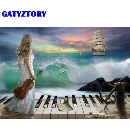GATYZTORY Oil Painting By Numbers Violin Girl Coloring By Number Portrait Kits Hand Painted Paintings Drawing Piano On Canvas Ho