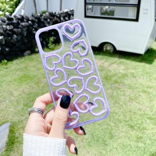 Kawaii Hollow Love Heart Phone Case For iPhone 12 Pro Max XS Max XR XS 7 8 Plus Soft Silicon Cover For iphone11 Protector Cases