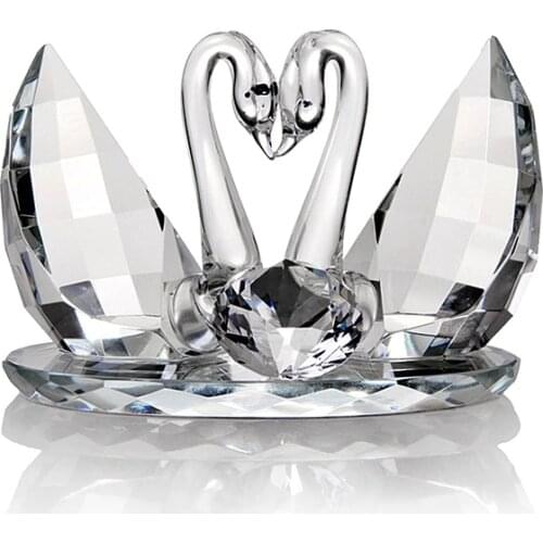 Classic Quartz Crystal Swan Lovers Sculpture Mineral Couple Swan Statue Stoneware Room Decoration Art and Craft Ornament Present