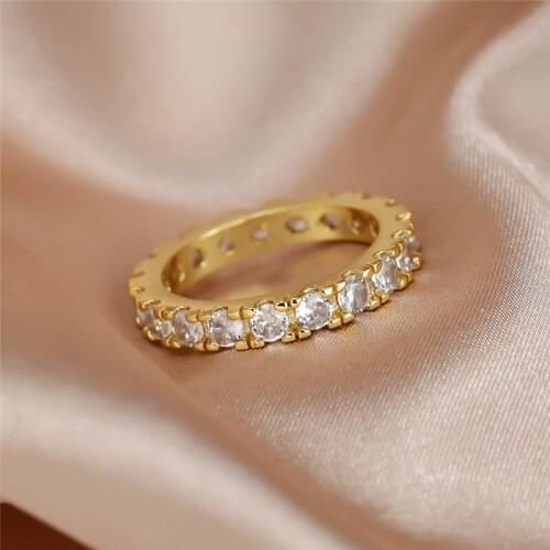 Boho Female White Round Crystal Ring Cute Gold Color Thin Wedding Rings For Women Luxury Bride Small Love Engagement Ring