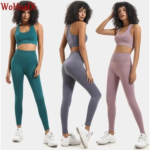 2020 Sports Set Women Seamless Yoga Set Fitness Sports Suits Gym Clothing Crop Top Bra High Waist Running Leggings Workout Pants
