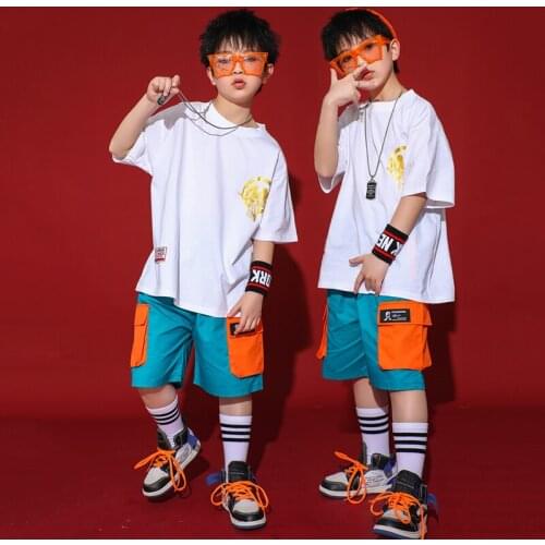 Jazz Dance Costume Kids Short Sleeve Street Dance Practice Dancing Wear Summer Hip Hop Performance Clothing Stage Clothes DC4710