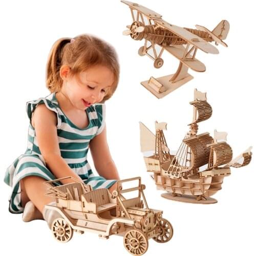 Mechanical Gears Engineering Models Wooden Craft Kit 3D Puzzle For Kids Adults Assembly Model Games Ships Train Airplane Animal