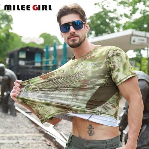 Mens Running T-shirt,Tactical Hiking Camouflage Shirts Breathable Quick Dry Fitness Sports Shirt,Military Army Short Sleeve Top