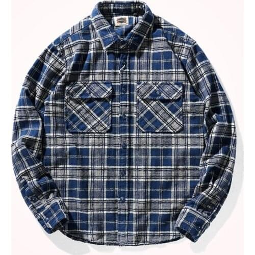 2021 New Men 's Plaid Long Sleeve Leisure Cargo Shirt Coat