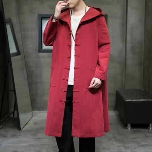 2021 Mens Chinese Style Hooded Trench Men Cotton Linen Cloak Coat High Quality Loose Long Ponchos Male Cape Black Windbreake