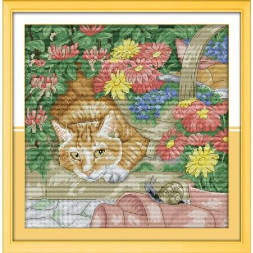 Cat and snail Home Decor Cross Stitch Kits Printed Canvas DMC Counted Cross-stitch set Embroidery Needlework Funny Gifts